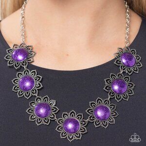 Purple mandala floral necklace and earrings